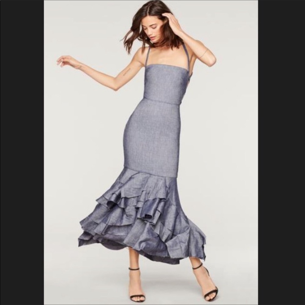 Milly Midi Apron Ruffle Dress-closed Jeans linen - Picture 2 of 14